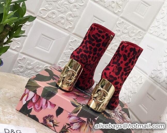 Cute Dolce & Gabbana DG Leopard Print Heel 10.5cm Ankle Boots 091712 Red