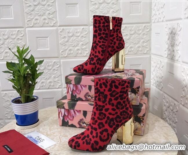 Cute Dolce & Gabbana DG Leopard Print Heel 10.5cm Ankle Boots 091712 Red