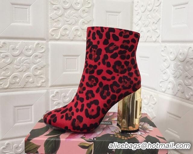 Cute Dolce & Gabbana DG Leopard Print Heel 10.5cm Ankle Boots 091712 Red