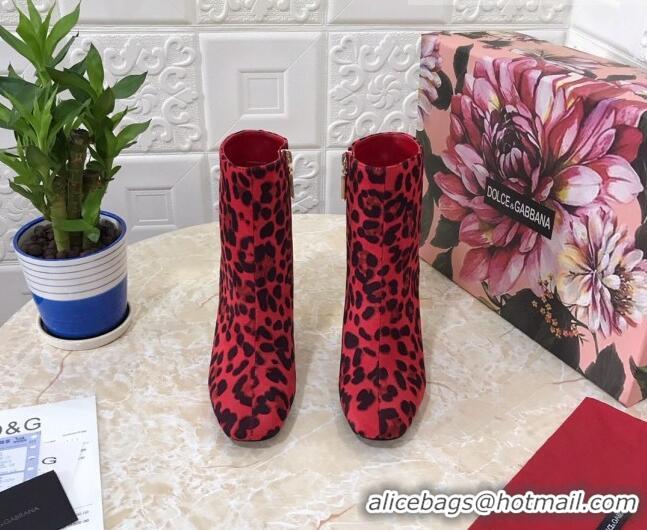 Cute Dolce & Gabbana DG Leopard Print Heel 10.5cm Ankle Boots 091712 Red