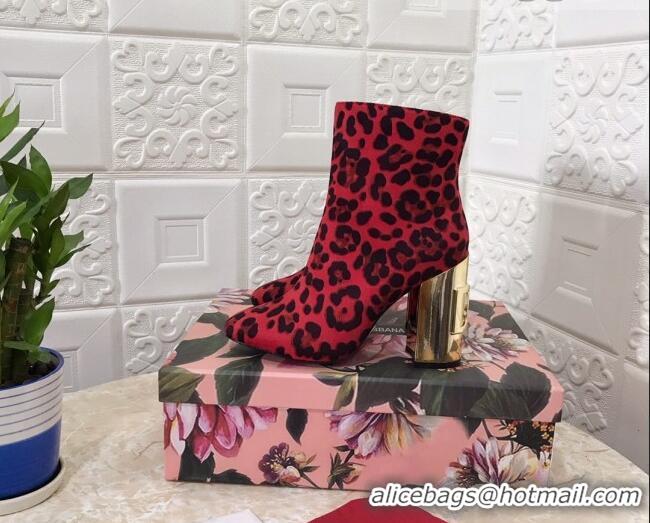 Cute Dolce & Gabbana DG Leopard Print Heel 10.5cm Ankle Boots 091712 Red