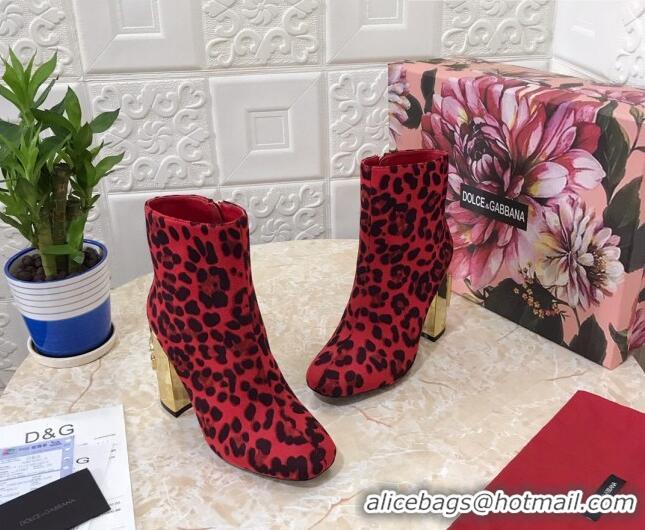 Cute Dolce & Gabbana DG Leopard Print Heel 10.5cm Ankle Boots 091712 Red