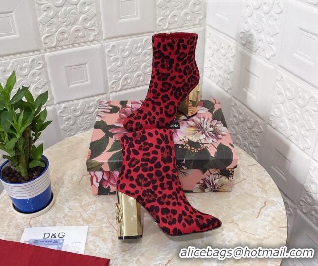 Cute Dolce & Gabbana DG Leopard Print Heel 10.5cm Ankle Boots 091712 Red