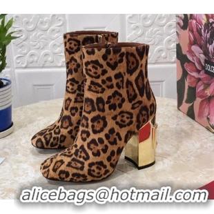 Good Quality Dolce & Gabbana DG Leopard Print Heel 10.5cm Ankle Boots 091712 Brown