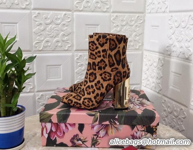 Good Quality Dolce & Gabbana DG Leopard Print Heel 10.5cm Ankle Boots 091712 Brown