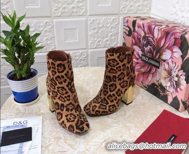 Good Quality Dolce & Gabbana DG Leopard Print Heel 10.5cm Ankle Boots 091712 Brown