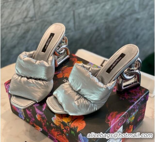 Best Quality Dolce & Gabbana DG Down Slide Sandals 10cm 092230 Silver