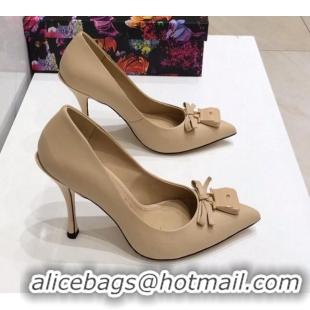 Charming Dolce & Gabbana DG Calf Leather Pumps 10.5cm 093096 Apricot