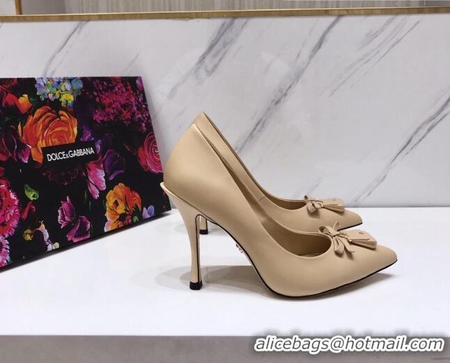 Charming Dolce & Gabbana DG Calf Leather Pumps 10.5cm 093096 Apricot