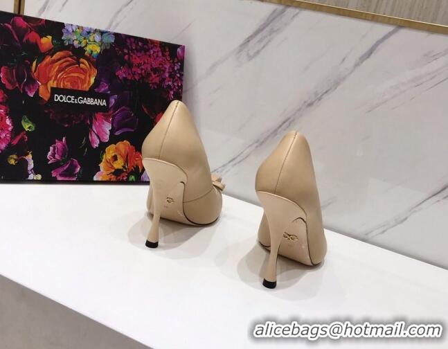 Charming Dolce & Gabbana DG Calf Leather Pumps 10.5cm 093096 Apricot