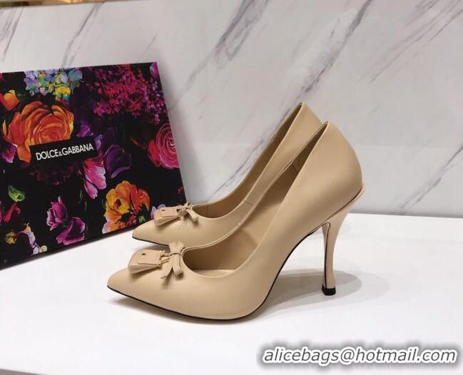 Charming Dolce & Gabbana DG Calf Leather Pumps 10.5cm 093096 Apricot