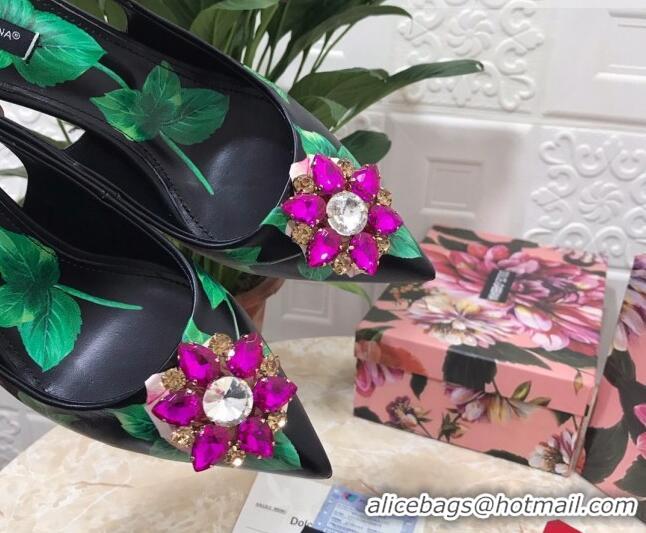 Lower Price Dolce & Gabbana DG Print Leather Slingback Pumps 6.5cm 930102 Black/Green 2021