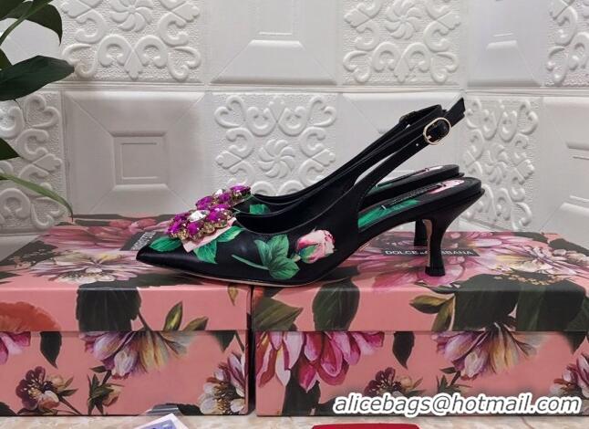 Lower Price Dolce & Gabbana DG Print Leather Slingback Pumps 6.5cm 930102 Black/Green 2021