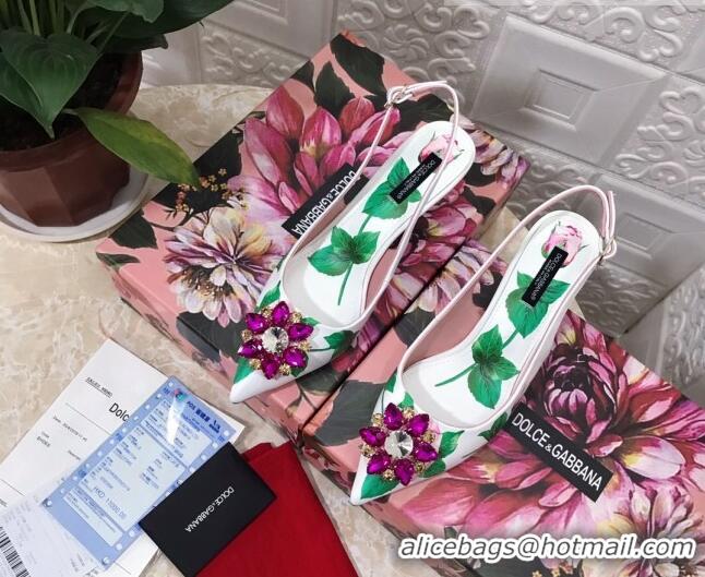 New Stylish Dolce & Gabbana DG Print Leather Slingback Pumps 6.5cm 930102 White/Green