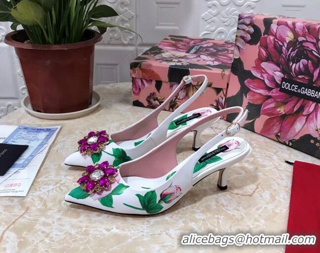 New Stylish Dolce & Gabbana DG Print Leather Slingback Pumps 6.5cm 930102 White/Green