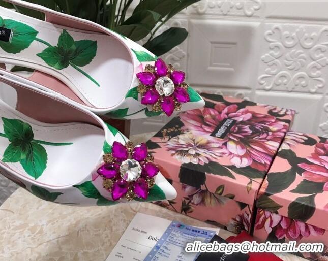 New Stylish Dolce & Gabbana DG Print Leather Slingback Pumps 6.5cm 930102 White/Green