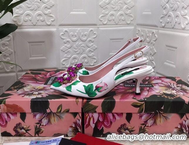 New Stylish Dolce & Gabbana DG Print Leather Slingback Pumps 6.5cm 930102 White/Green