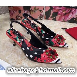 Discount Dolce & Gabbana DG Print Leather Slingback Pumps 6.5cm 930102 Black/Red