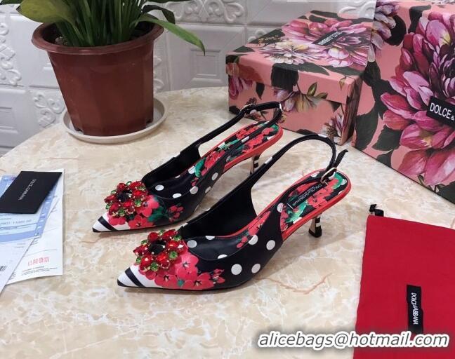 Discount Dolce & Gabbana DG Print Leather Slingback Pumps 6.5cm 930102 Black/Red