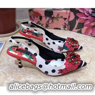 New Style Dolce & Gabbana DG Print Leather Slingback Pumps 6.5cm 930102 White/Red