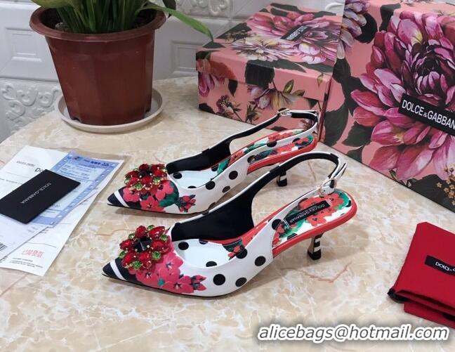 New Style Dolce & Gabbana DG Print Leather Slingback Pumps 6.5cm 930102 White/Red