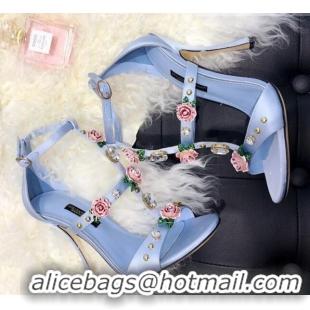 Best Product Dolce & Gabbana Silk Crystal Flower Sandals 9cm 930110 Blue