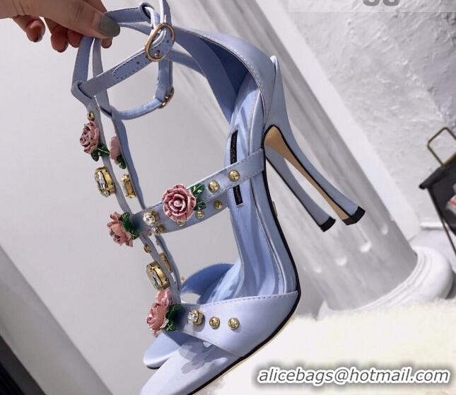 Best Product Dolce & Gabbana Silk Crystal Flower Sandals 9cm 930110 Blue