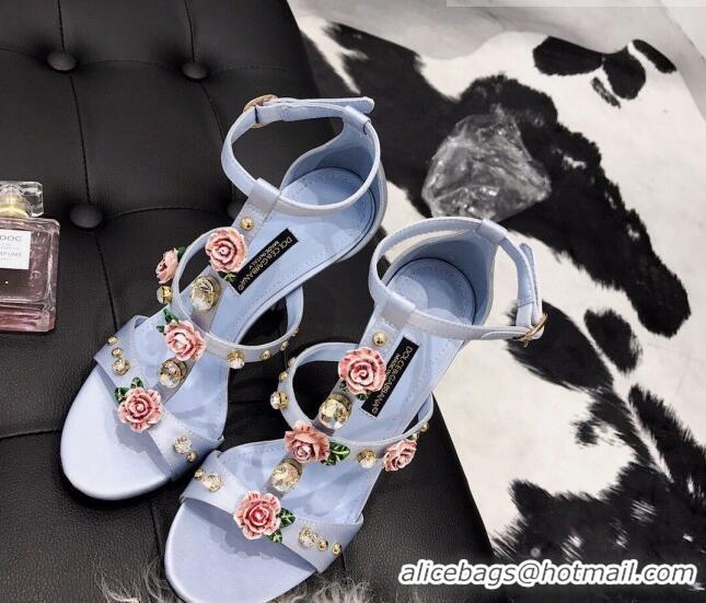 Best Product Dolce & Gabbana Silk Crystal Flower Sandals 9cm 930110 Blue