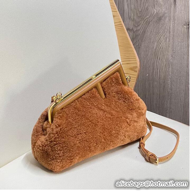 Discount FENDI FIRST SMALL wool sheepskin bag 5FB2217 brown