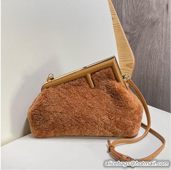 Discount FENDI FIRST SMALL wool sheepskin bag 5FB2217 brown