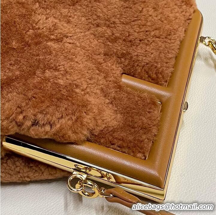 Discount FENDI FIRST SMALL wool sheepskin bag 5FB2217 brown