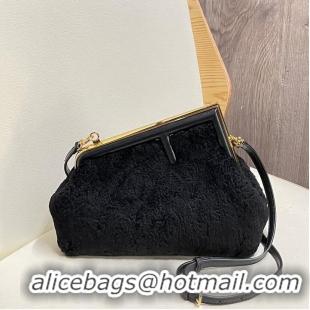 Well Crafted FENDI FIRST SMALL wool sheepskin bag 5FB2217 black