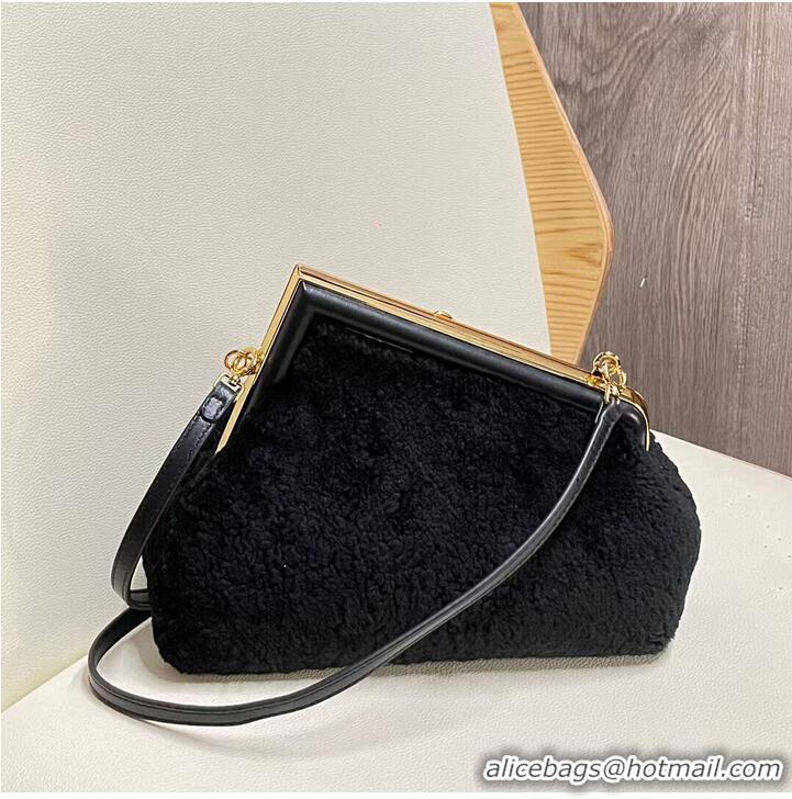 Well Crafted FENDI FIRST SMALL wool sheepskin bag 5FB2217 black