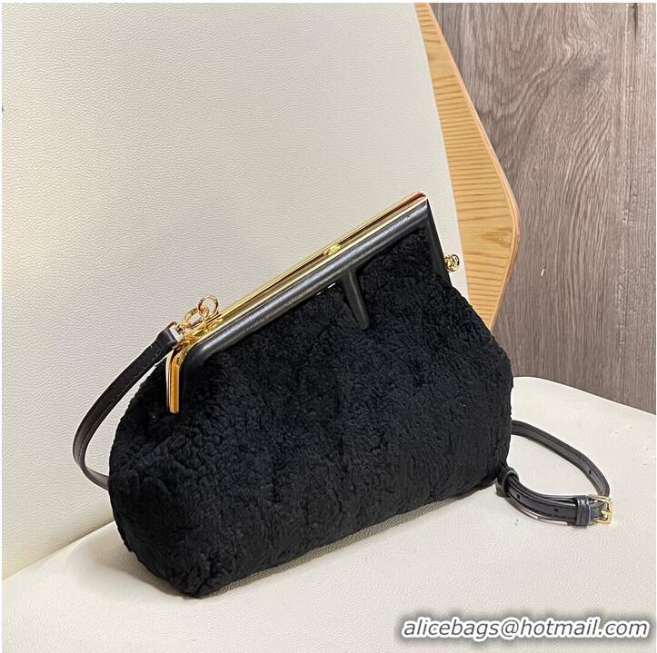 Well Crafted FENDI FIRST SMALL wool sheepskin bag 5FB2217 black