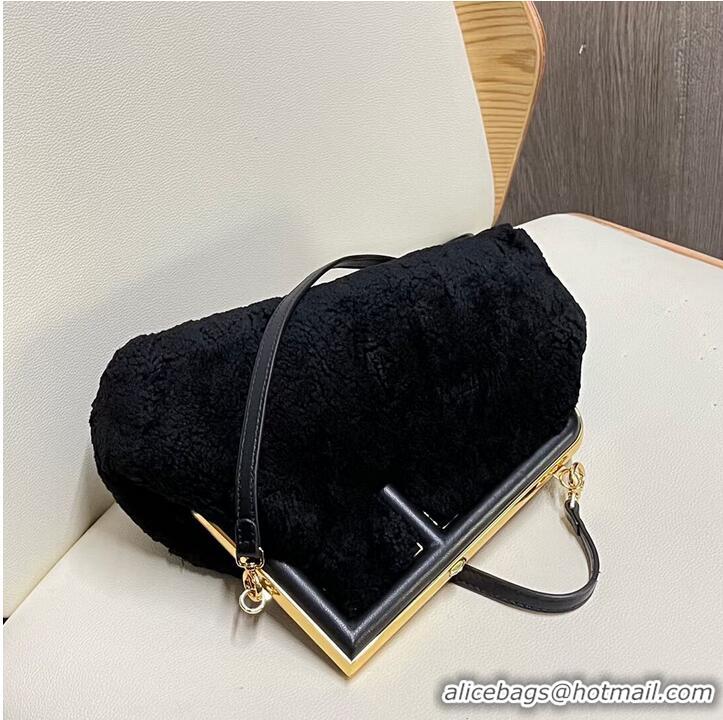 Well Crafted FENDI FIRST SMALL wool sheepskin bag 5FB2217 black