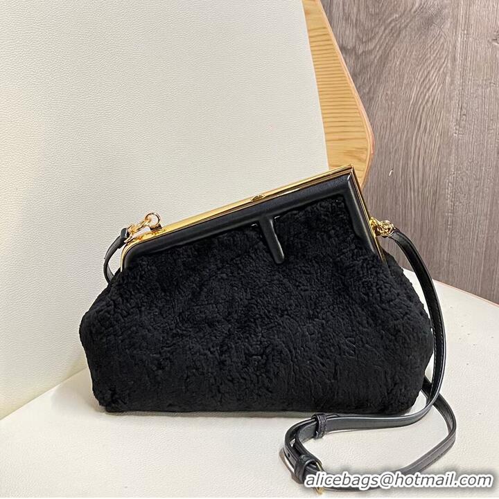 Well Crafted FENDI FIRST SMALL wool sheepskin bag 5FB2217 black