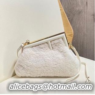 Modern Classic FENDI FIRST SMALL wool sheepskin bag 5FB2217 white