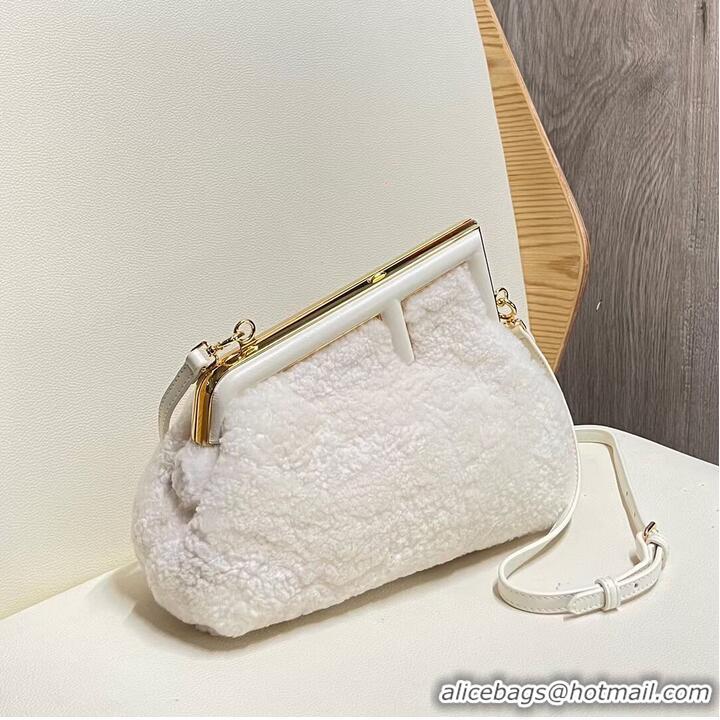 Modern Classic FENDI FIRST SMALL wool sheepskin bag 5FB2217 white