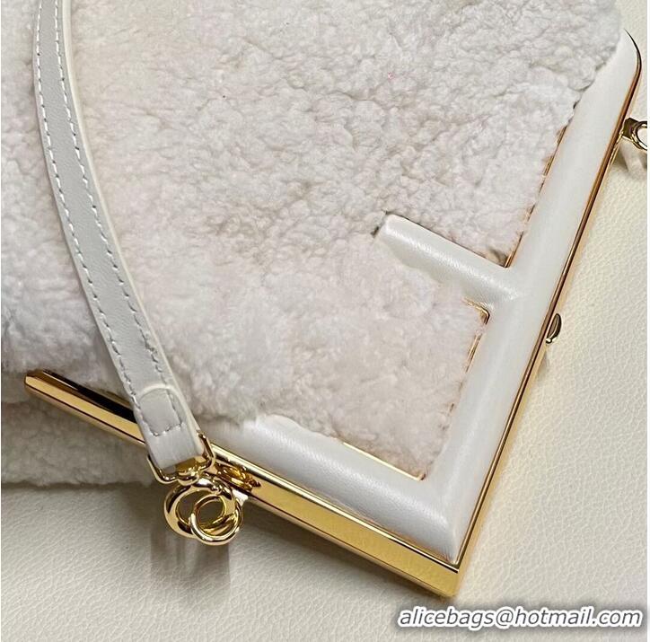 Modern Classic FENDI FIRST SMALL wool sheepskin bag 5FB2217 white