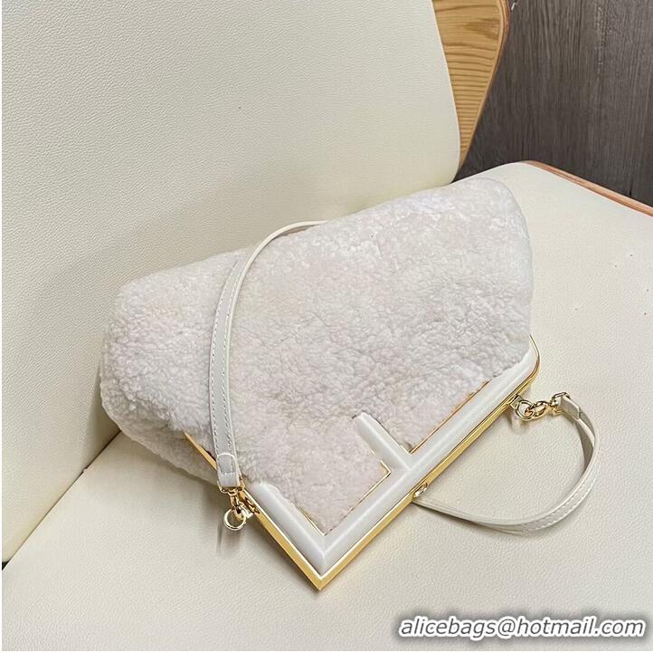 Modern Classic FENDI FIRST SMALL wool sheepskin bag 5FB2217 white