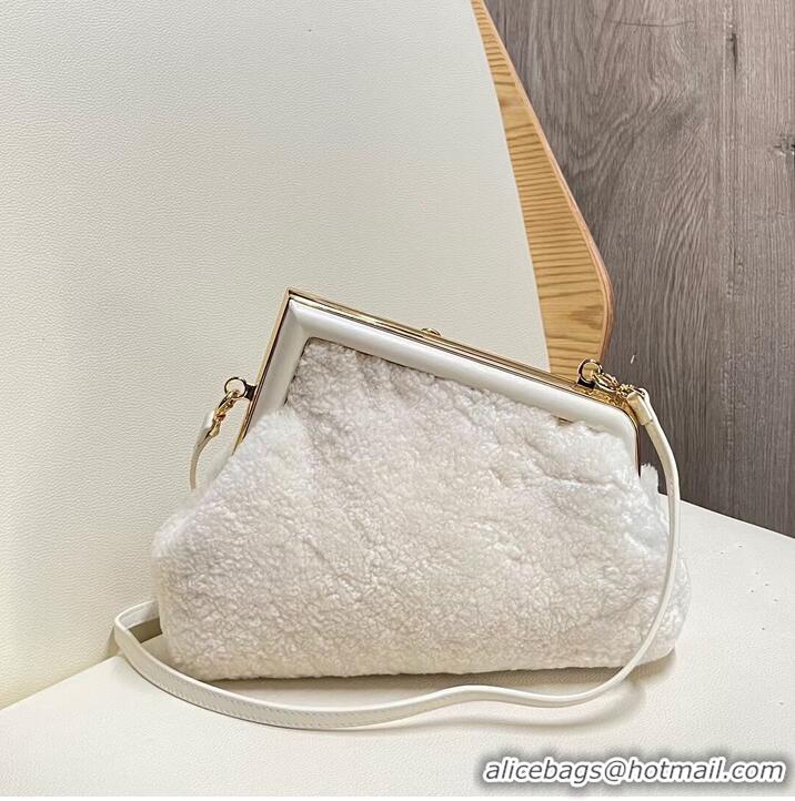 Modern Classic FENDI FIRST SMALL wool sheepskin bag 5FB2217 white