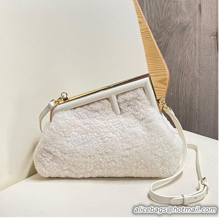 Modern Classic FENDI FIRST SMALL wool sheepskin bag 5FB2217 white