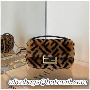 Reasonable Price Fendi BAGUETTE lambswool Leather bag 5FB0331 brown