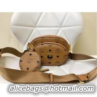 Promotional MCM Essential Visetos Multifunction Crossbody Bag Calfskin Leather MCM96858 Camel