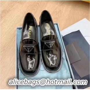 High Quality Prada Brushed Leather Loafers PA71276 Black 2021