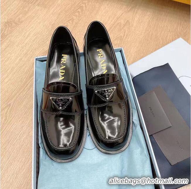 High Quality Prada Brushed Leather Loafers PA71276 Black 2021