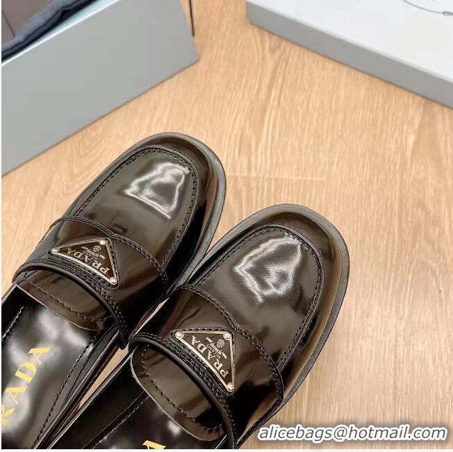 High Quality Prada Brushed Leather Loafers PA71276 Black 2021