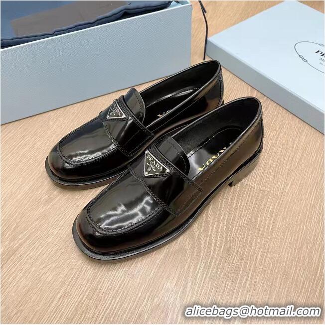 High Quality Prada Brushed Leather Loafers PA71276 Black 2021