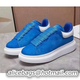 Top Quality Alexander Mcqueen Suede and Calfskin Sneakers 081331 Sky Blue