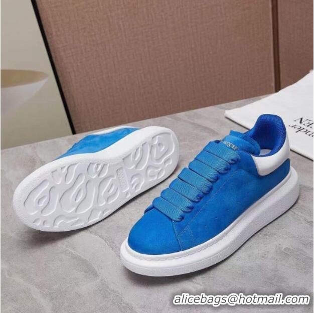 Top Quality Alexander Mcqueen Suede and Calfskin Sneakers 081331 Sky Blue